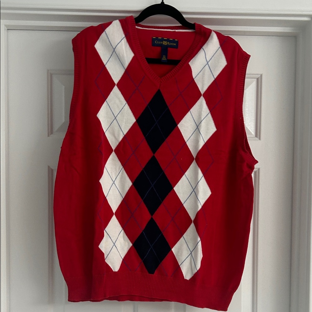Charter Club Red Argyle V-Neck Sweater Vest